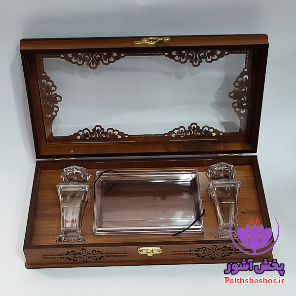 ظروف بسته بندی زعفران – جعبه کادویی چوبی به همراه 2 برلیان متوسط و طلق زرشک