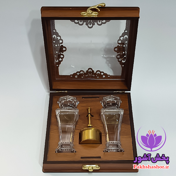 ظروف بسته بندی زعفران – جعبه کادویی چوبی به همراه 2 برلیان متوسط و هاون نقلی