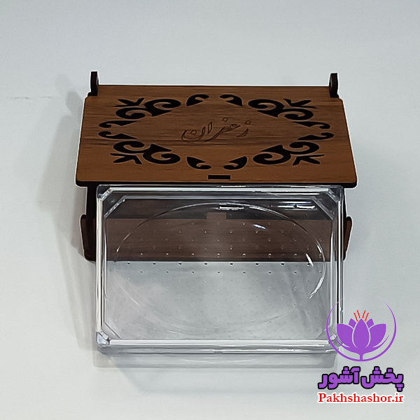ظروف بسته بندی زعفران – جعبه کادویی چوبی به همراه طلق مستطیلی